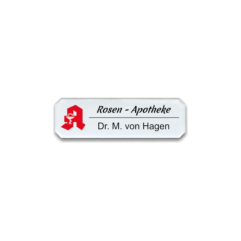 Namensschild aus Plexiglas, Achteck, mit Logo